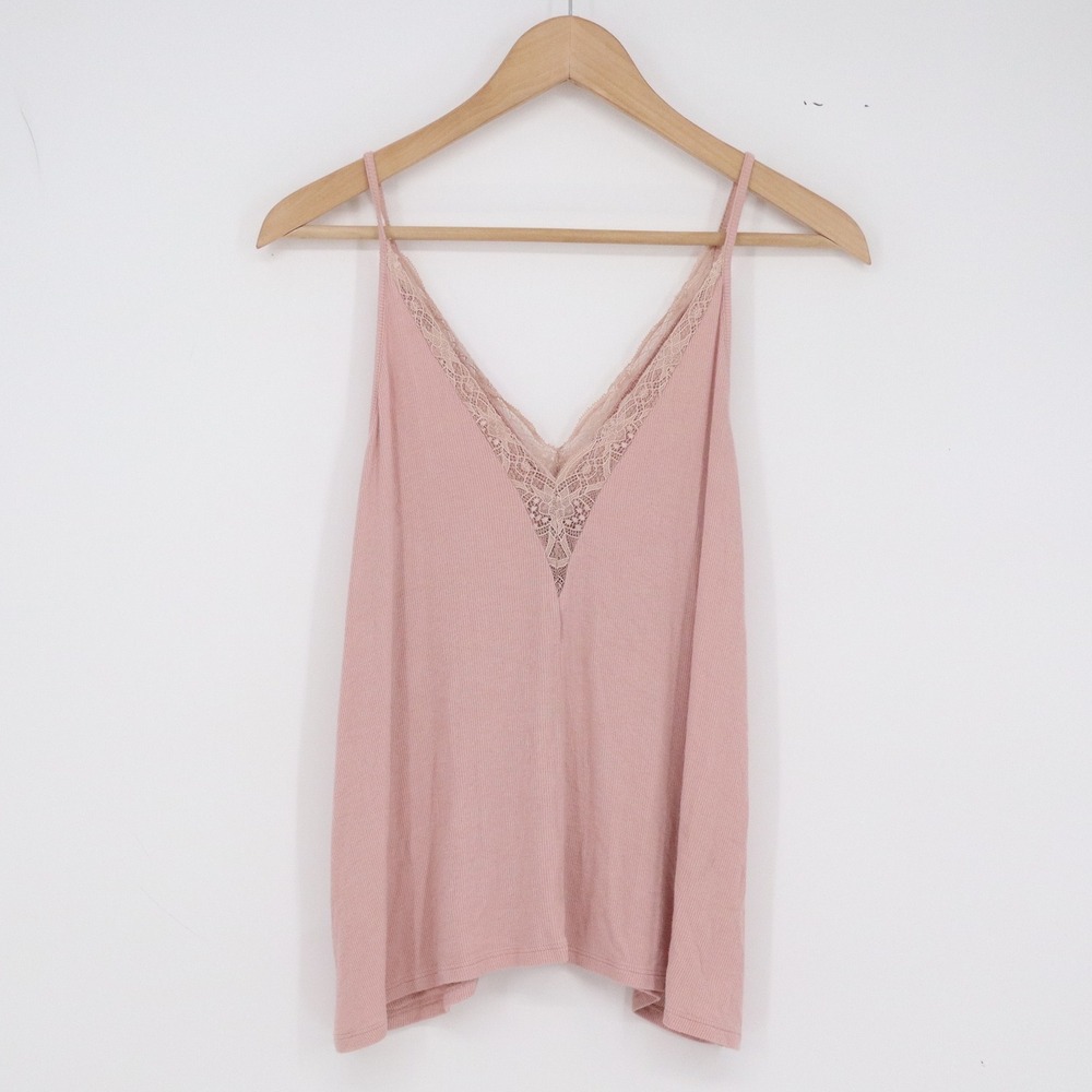 American Eagle Camisole Womens M Soft & Sexy Rib Pink Lace Trim Excellent